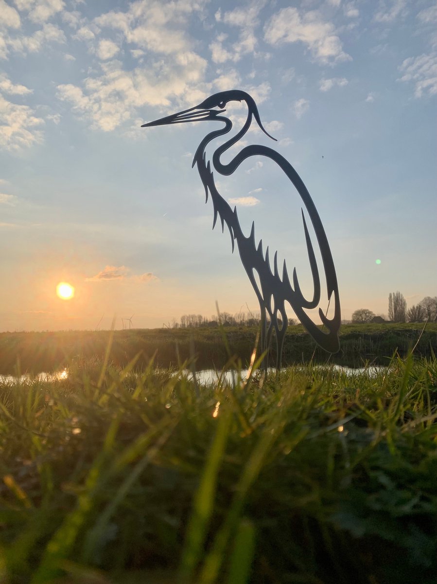 Metalen vogel - De reiger - Corstenstalen tuindecoratie - Tuinprikker