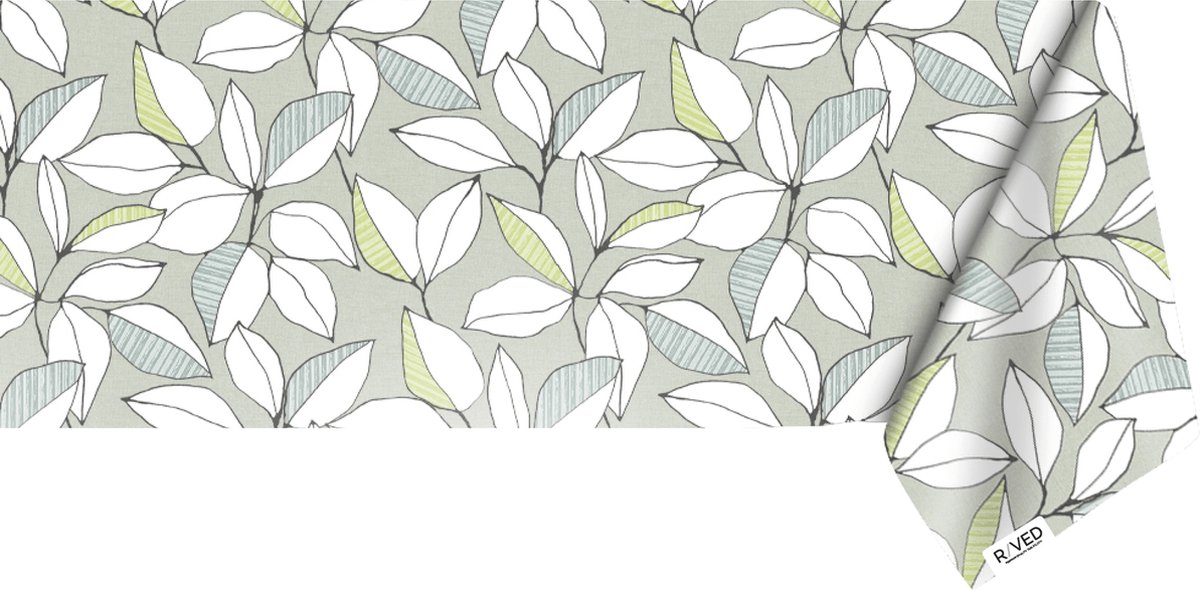 Raved Tafelzeil – 140 cm x 50 cm – Lichtgroene Bladeren – Groen – PVC – Afwasbaar