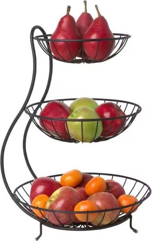Igoods Fruitschaal - Fruitmand Metaal - 3-Laagse Etagere - Decoratieschaal - Voor Fruit en Groente - Zwart