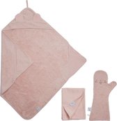 Nifty - Baby Shower Glove met 2-in-1 Badcape en 2 Hydrofiele doeken - Baby Washandje - Lange washand - Badcape 100x100 - Washandje Baby - Biologisch Katoen – Blush
