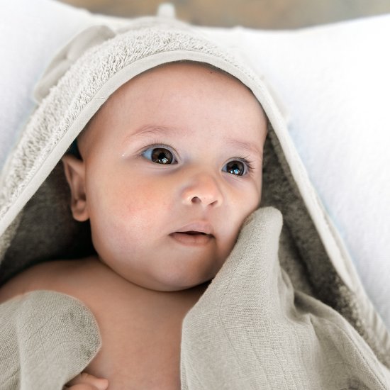 Voordeelset - The Original Baby Shower Glove met 2-in-1 Badcape en Hydrofiele Doek - Nifty - Baby Washandje - Lange washand - Badcape 100x100 - Washandje Baby - Biologisch Katoen - Vanille — afbeelding 3