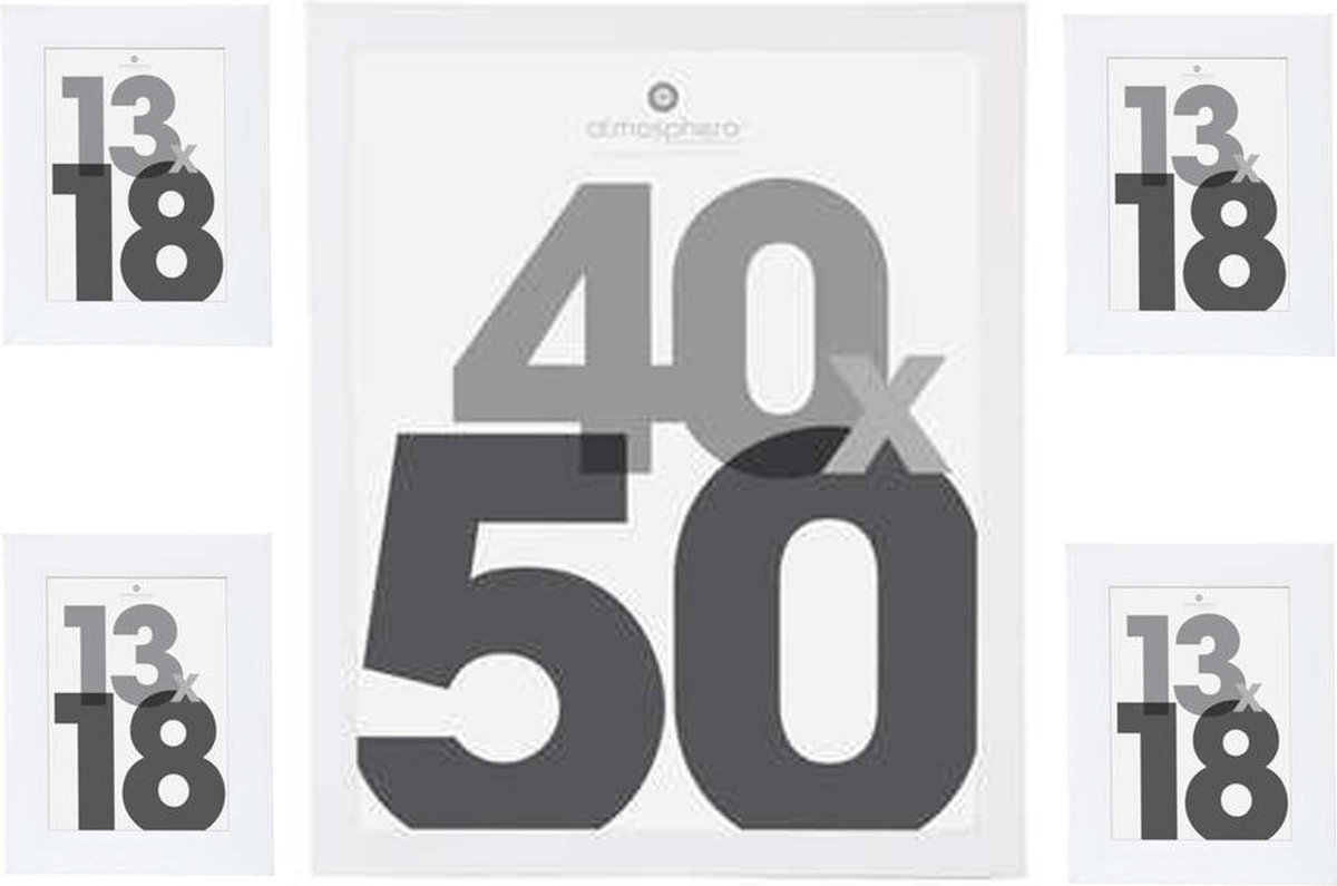 Atmosphera Fotolijstjes set Olympus - 5x stuks - wit frame - Kunststof/glas - in 2 formaten - 40x50 cm en 13x18 cm