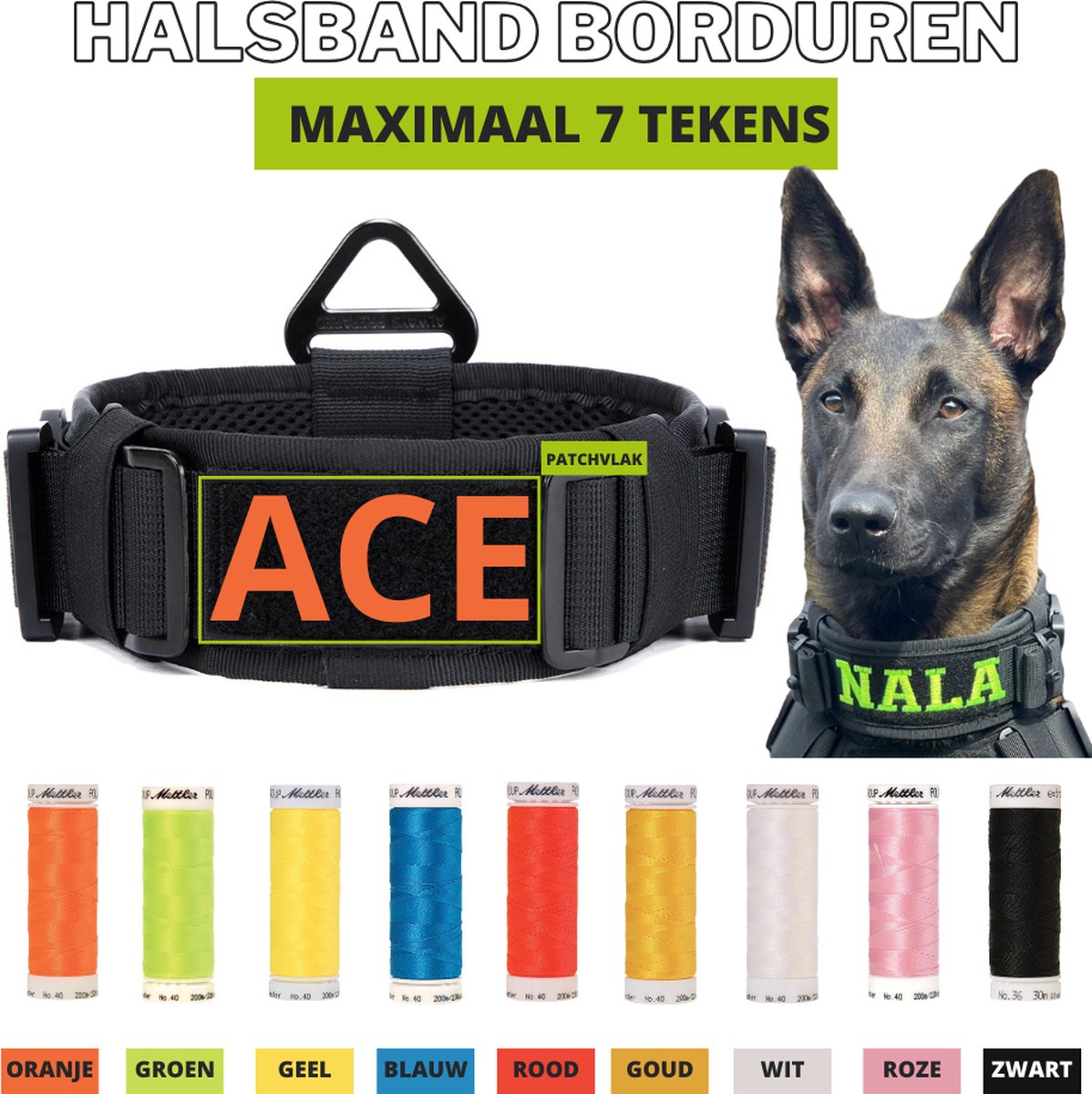 Halsband Gepersonaliseerd eigen naam - Jouw naam - Honden halsband Geborduurd - Tactical - Zwart - Hals 45-75 CM - geschikt voor iedere hondenriem - voor middel en grote honden - Best getest 2022 - 450KG Anti trek test - One Size - Always Prepared