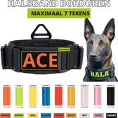 Halsband Gepersonaliseerd eigen naam - Jouw naam - Honden halsband Geborduurd - Tactical - Zwart - Hals 45-75 CM - geschikt voor iedere hondenriem - voor middel en grote honden - Best getest 2022 - 450KG Anti trek test - One Size