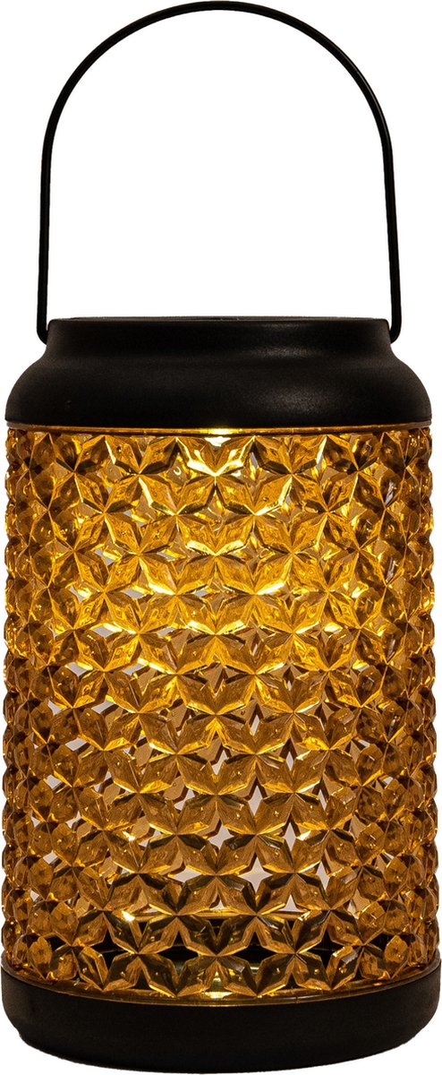 Anna's Collection Solar lantaarn - voor buiten - D12,5 x H20 cm - amber glas - tafellamp