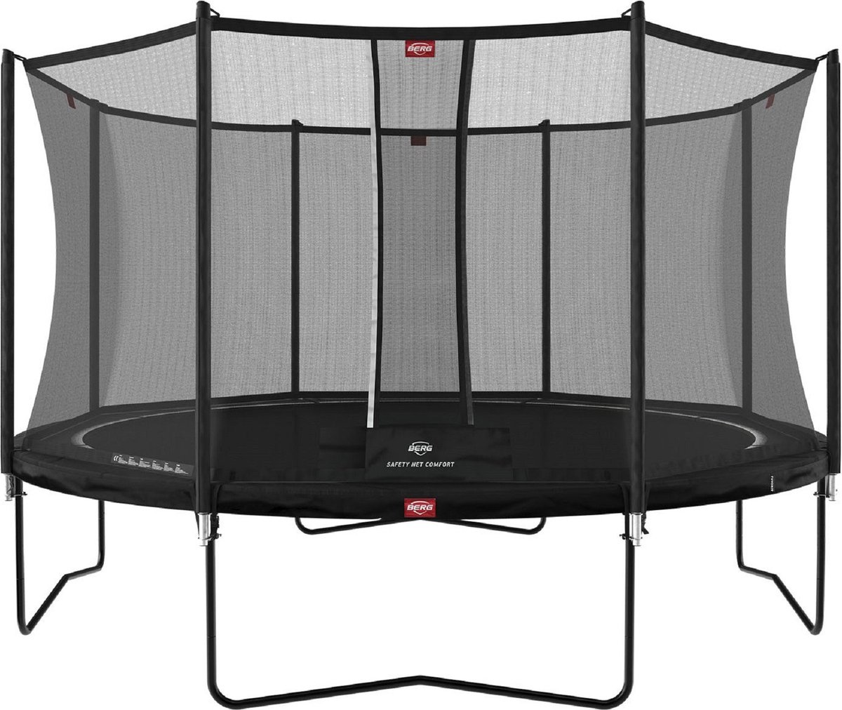 BERG Voordeel Pakket Trampoline Favorit met Veiligheidsnet Safetynet Comfort 430 cm Limited Black Edition Zwart Met Zwarte Afdekhoes en Ladder