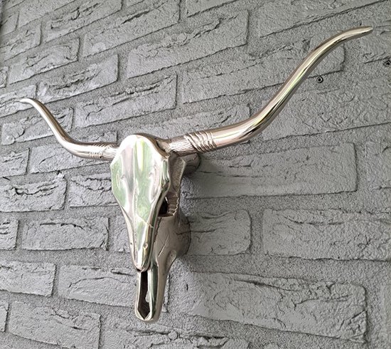 Denza - Aluminium stieren schedel lengte 48 cm voor wand decoratie - buffalo - stier - bull