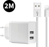 Chargeur USB 2 ports + câble iPhone - 2 mètres - Convient pour iPhone - Adaptateur