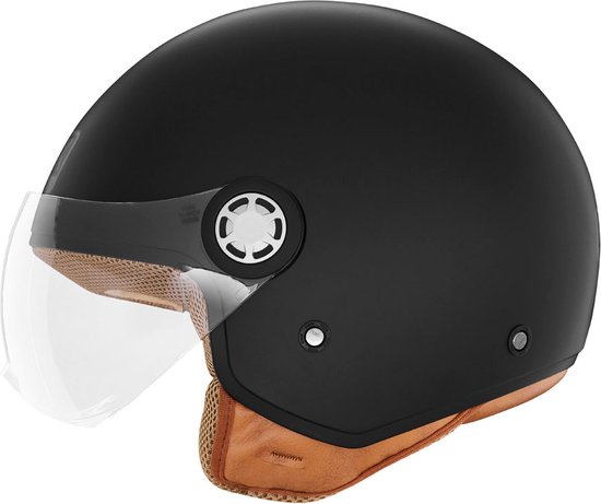 Nox N210 Evo - Scooter helm - Luxe jethelm - Mat zwart - Beige voering - Kort helder vizier- ECE 22.06 - Maat S - 55 tot 56 cm