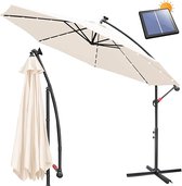 Parasol 350 cm, zweefparasol, led, met zwengel, aluminium marktscherm met aan-/uitschakelaar, tuinscherm, uv-bescherming en waterdicht, zwengelscherm met standaard