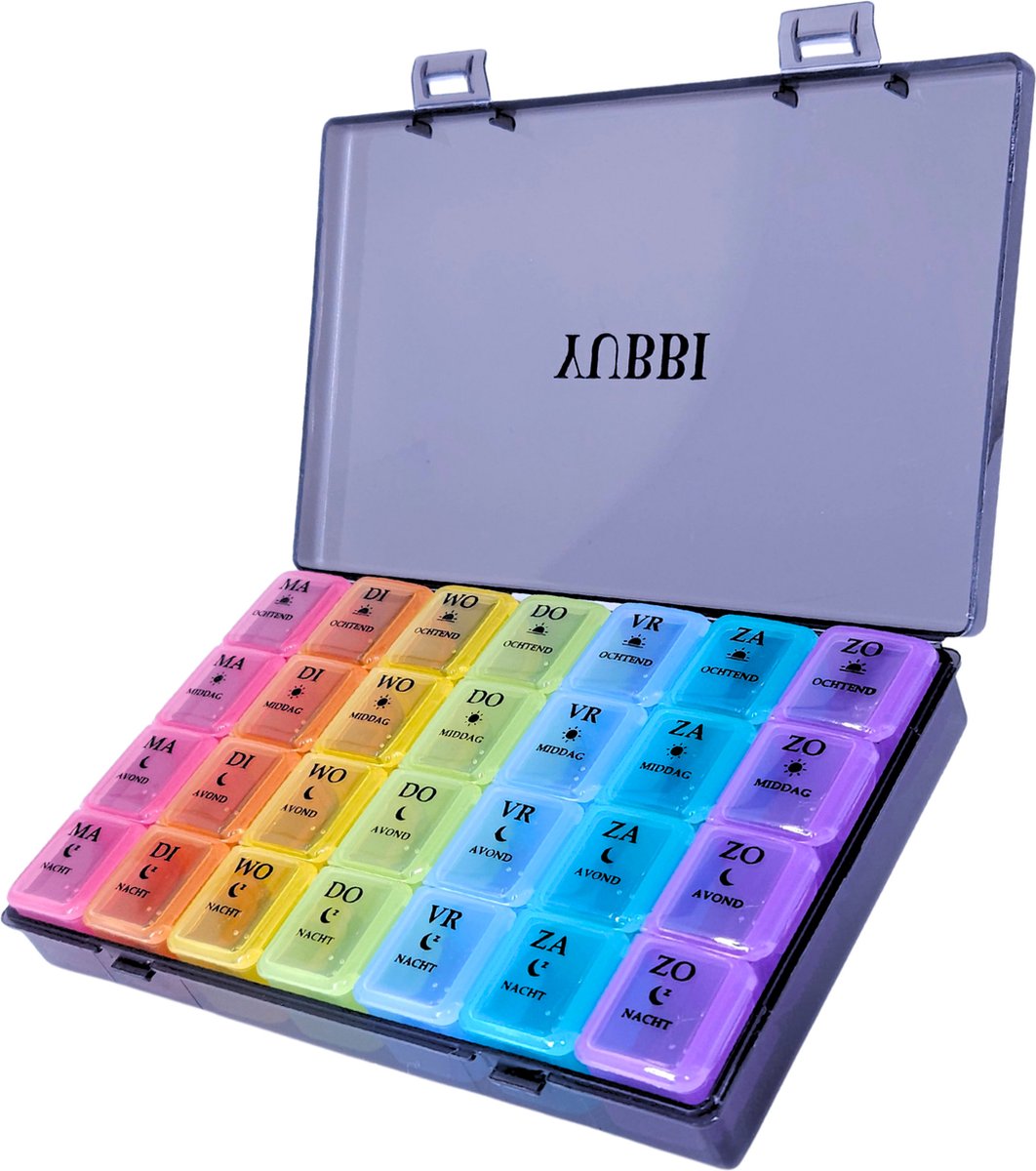 Goedkoopste YUBBI Pillendoos 7 Dagen 4 Dagdelen - Uitneembare Medicijndoos - Medicijn Organizer Planner - Nederlandstalig - Multicolour