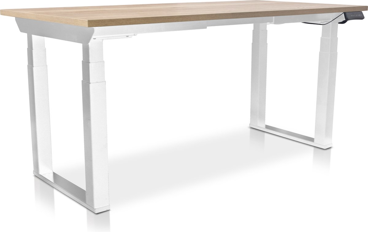 Zit-sta bureau elektrisch verstelbaar - MRC PRO SOLID NEN-EN 527 | 180 x 80 cm | Frame wit - blad robuust eiken | memory functie met USB | 200kg draagvermogen