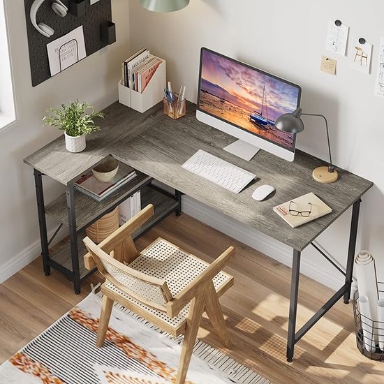 Bestier 106 cm bureau L-vormig hoekbureau PDCF, Hoekcomputertafel met Stalen Frame & Hoofdtelefoonhouder, PC-bureau voor Kantoor/Woonkamer/ Slaapkamer | Ruimtebesparend L-Bureau met Monitorstandaard