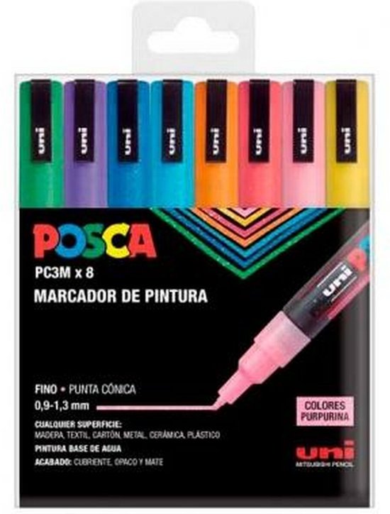 UNI Posca PC 3M Sparkling Kleurmarkers, 8 stuks