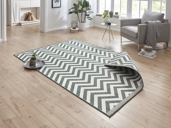 Flycarpets Omkeerbaar Vloerkleed - Binnen & Buitenkleed Palma- Groen / Creme - 80x150 cm