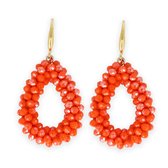 Lajetti - Oranje Druppel Oorbellen Dames - Stainless Steel Koningsdag Earrings - Glaskralen