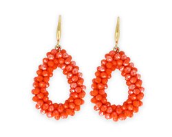 Lajetti - EK Oranje Druppel Oorbellen Dames - Stainless Steel Koningsdag Earrings - Glaskralen