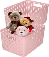 Plasticforte Opbergmand - 2x - Kastmand - rotan kunststof - oud roze - 18 Liter - 29 x 39 x 20 cm