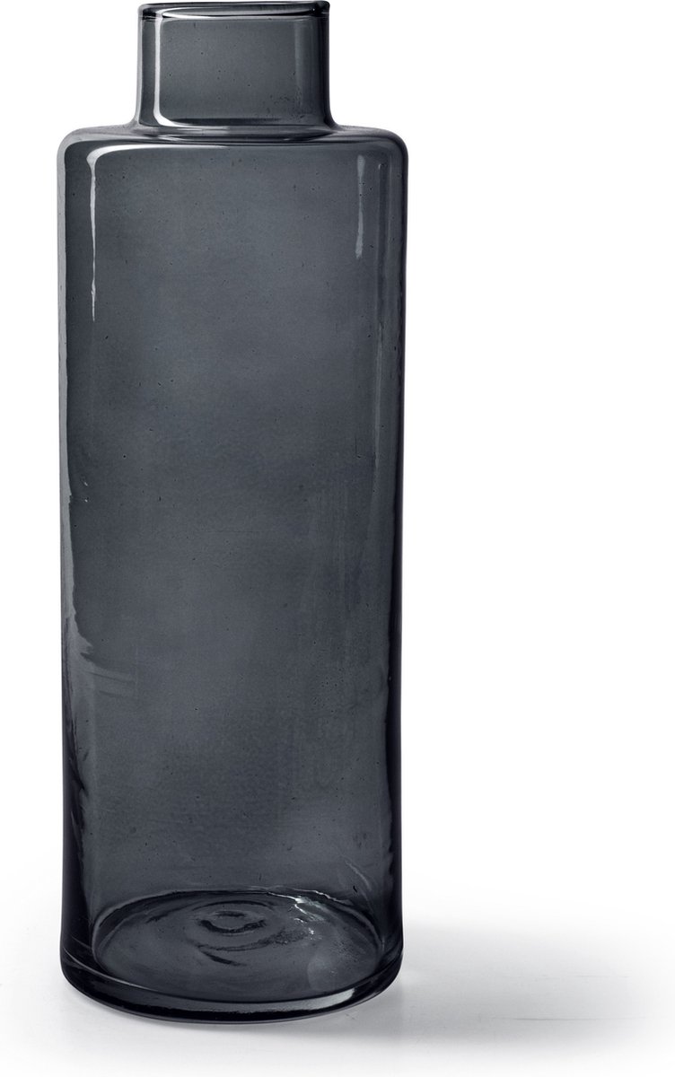 Jodeco Bloemenvaas Willem - transparant smoke glas - 11,5 x 26 cm - fles vorm vaas Zwart