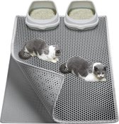 Kattenbakmat, 90 x 76 cm EVA waterdichte kattenbak, kattenmat met honingraatmotief, dubbellaags ontwerp honingraat, kattenbak, grijs, 1 zijde verbonden
