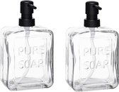Berilo pompe/distributeur de savon PURE - 2x - transparent transparent - verre - 18 x 6 x 10 cm - 570 ml - salle de bain/WC/cuisine