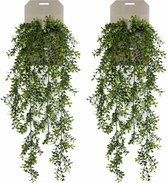 Emerald kunstplant/hangplant - 2x - Buxus - groen - 75 cm lang - Levensechte kunstplanten