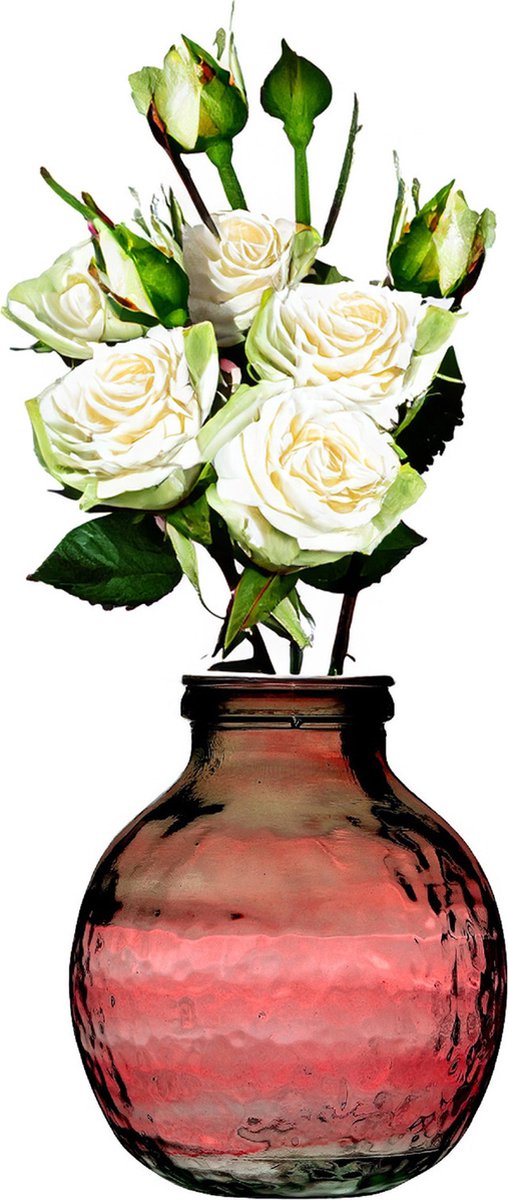 Natural Living Bloemenvaas Lourdes - roze transparant - gerecycled glas - 25 x 30 cm - Ronde bol vorm vazen