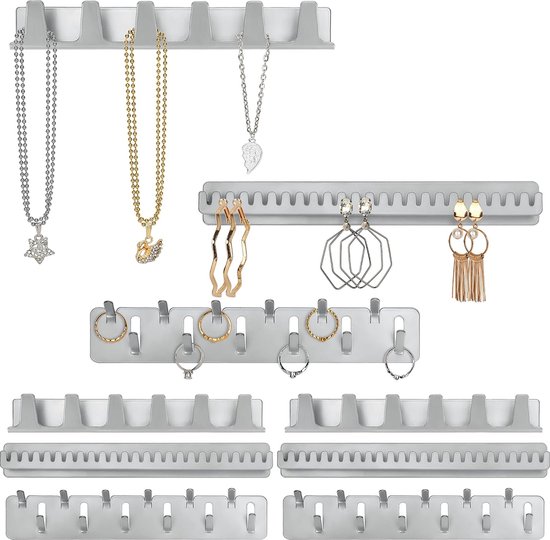 Pak van 9 metalen opbergwand voor sieraden - opbergset voor oorbellen met 9 zelfklevende haken en pinnen - voor het opbergen van kettingen, ringen, armbanden en oorbellen