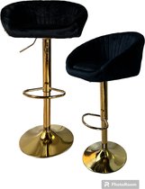 SL Deco Barkruk Goud/zwart - Barkrukken set van 2 - Barstoel Kruk - Barstoelen met rugleuning - Keukenstoel