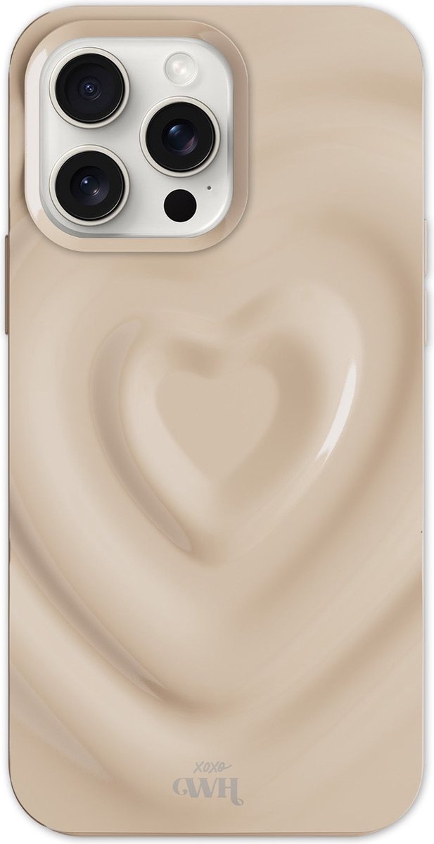 xoxo Wildhearts Biggest Love Creme telefoonhoesje - Geschikt voor iPhone 14 Pro Max - Heart case - Hoesje met hartjes patroon - Case met hart - telefoonhoesje met camera bumper - Creme / Beige