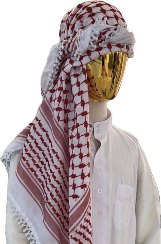 Foto: Kufiya keffiyeh sjaal rood met flossen palestijnse sjaal palestina sjaal shemagh arafat sjaal arabische sjaal 127x127 cm