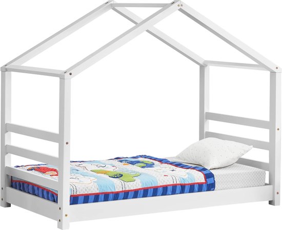 In And OutdoorMatch Kinderbed Cyril - Houten bed - Huisbed - Met bedbodem - 80x160cm - Wit - Voor kinderen - Voor meisjes - Voor jongens