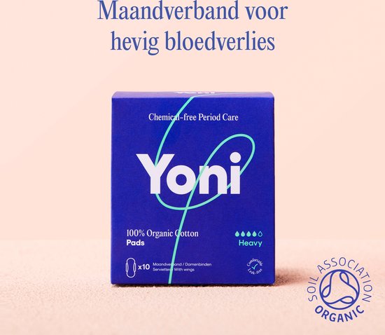 Yoni Maandverband - Heavy - met vleugels - Biologisch Katoen - Voordeelverpakking - 60 stuks - 6x10