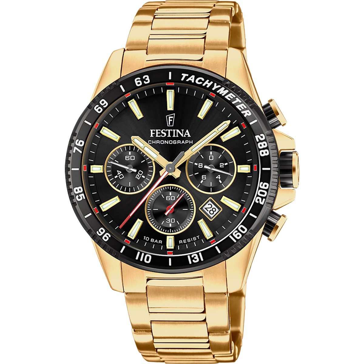 Festina F20634-5 Heren Horloge - Chronograaf - Mineraalglas - Roestvrijstaal-Staal - Ø 45 mm - Quartz - Vouw-Vlindersluiting - 10 ATM (zwemmen)