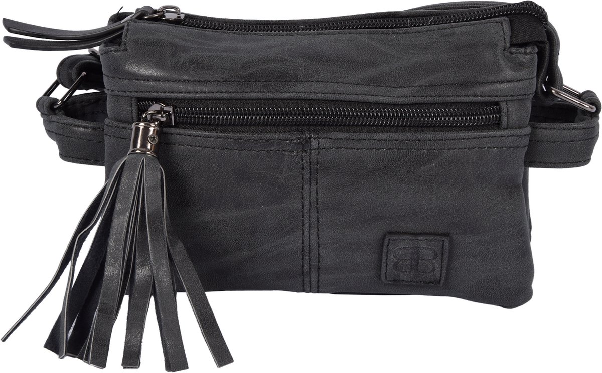 Bicky Bernard Zwarte Boho Crossbodytas Dames - Schoudertas met Tassle - PU Leer - 4 Vakken - 8 Creditcardhouders - 18x6x12cm
