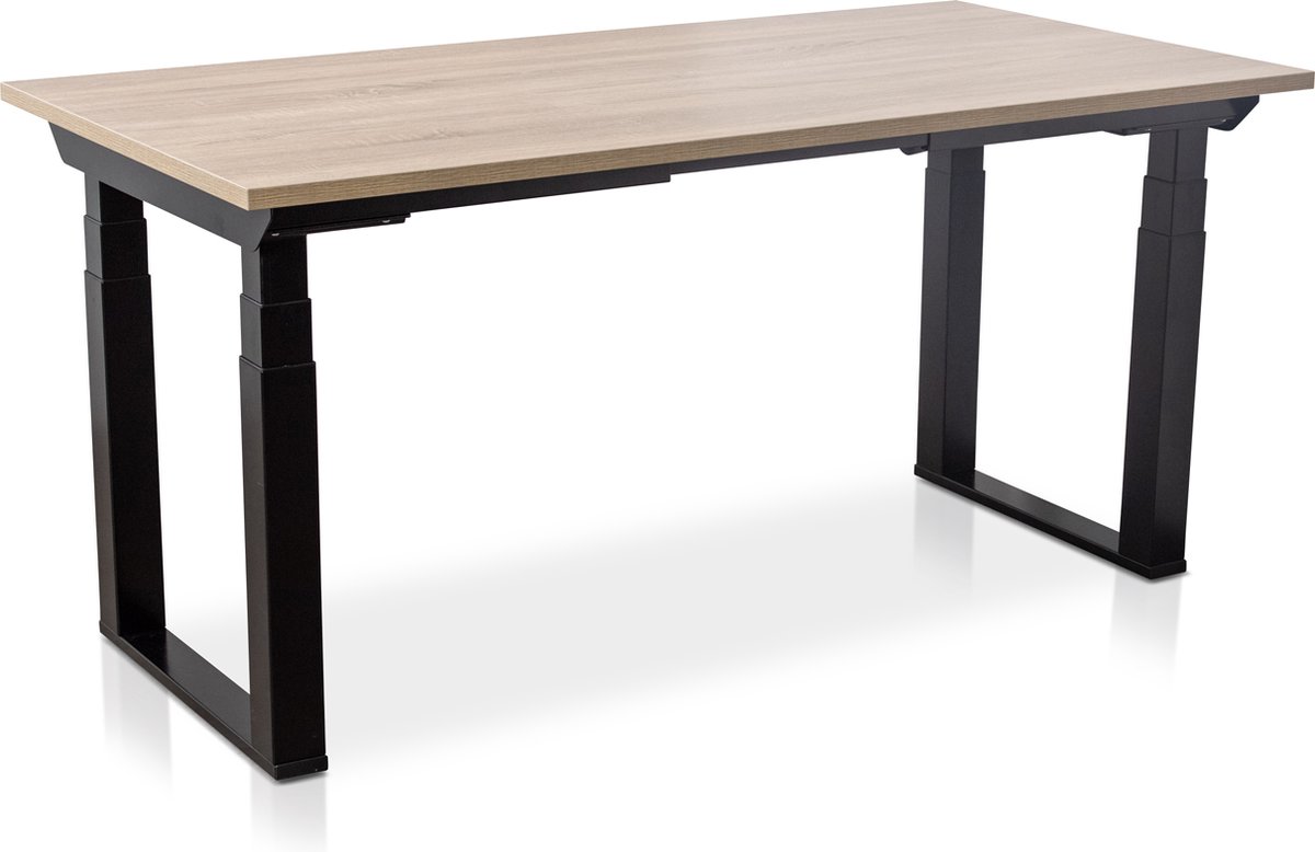 Zit-sta bureau elektrisch verstelbaar - MRC PRO SOLID NEN-EN 527 | 160 x 80 cm | frame zwart - blad midden eiken | memory functie met USB | 200kg draagvermogen