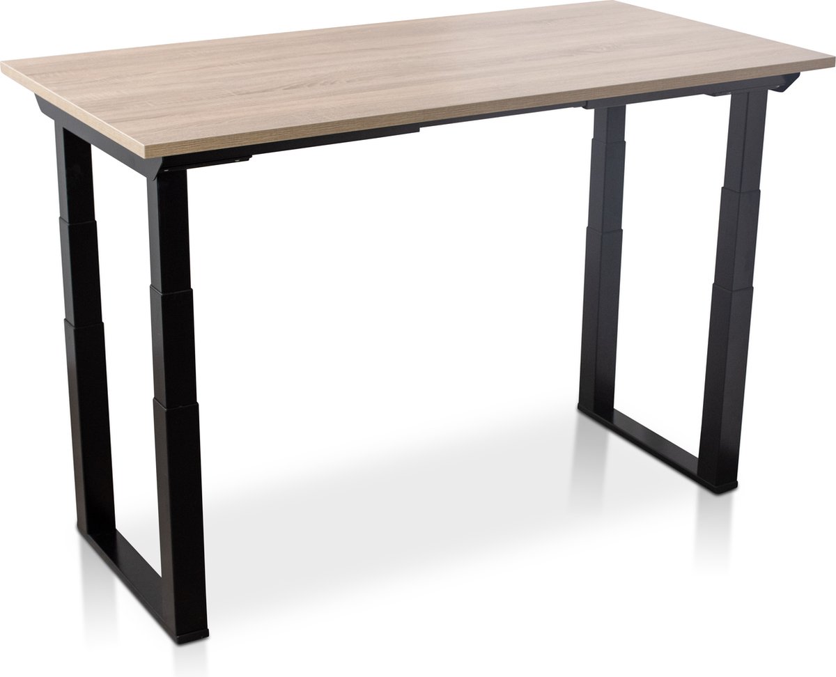Zit-sta bureau elektrisch verstelbaar - MRC PRO SOLID NEN-EN 527 | 180 x 80 cm | frame zwart - blad midden eiken | memory functie met USB | 200kg draagvermogen