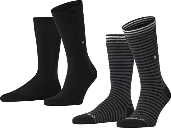 Burlington Everyday Stripe 2-Pack herensokken - zwart (black) - Maat: 40-46