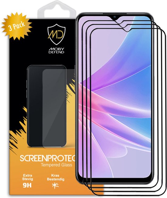 3-Pack Oppo A78 (5G) Screenprotectors - MobyDefend Screensavers Met Zwarte Randen - Gehard Glas - Glasplaatjes Geschikt Voor Oppo A78