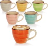 6x espressokopjes - kleurrijke keramische mokkakopjes - handgemaakte kleine koffiekopjes voor espresso, cappuccino, mokka en ristretto (06 stuks - groen/oranje/roze/blauw/geel/grijs)