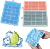 Set van 3 ijsblokjesvormen met deksel, 24-voudige ijsblokjesvorm, BPA-vrij, voor whiskey, bier, cola, koffie, siliconen ijsblokjesbakjes voor babyvoeding (blauw + roze + grijs)