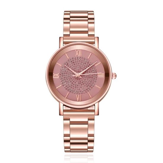 Montre Femme LGT JWLS - Chiffres Romains, Bracelet Acier Inoxydable, Cadran Rose