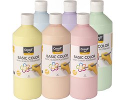 Creall Plakkaatverf - Pastel - Set met 6 pastelkleuren schoolverf - 6 flessen van 500ML - Gemaakt in Nederland - Professionele kwaliteit - Glutenvrij