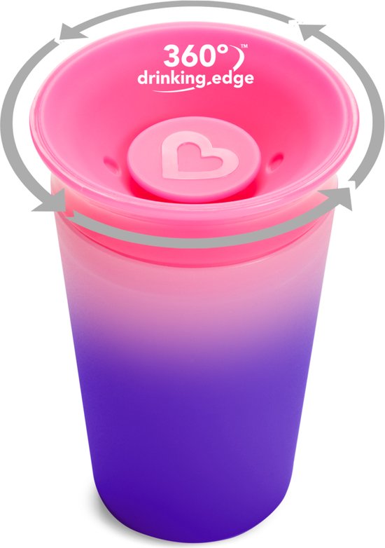 Foto: Munchkin miracle anti lek 360 drinkbeker sippy cup veranderd van kleur warmtegevoelig oefenbeker voor baby en kind 266ml roze paars