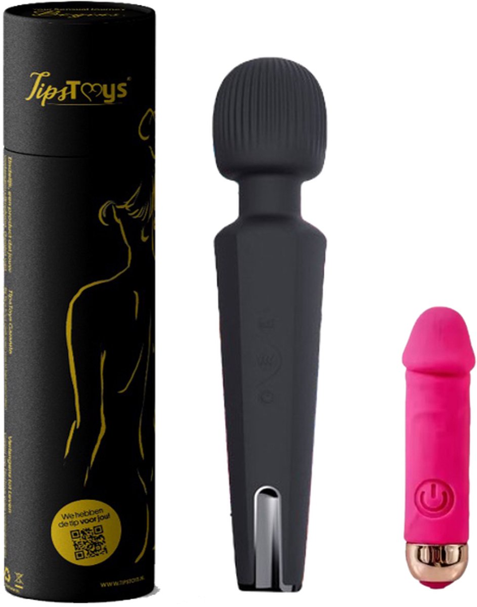 Goedkoopste TipsToys Vibrators Wand Massager - Vibrator voor Vrouwen - Dildos Seksspeeltjes voor Koppels Zwart