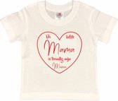 T-shirt Kinderen "De liefste mama is toevallig mijn mama" Moederdag | korte mouw | Wit/rood | maat 86/92
