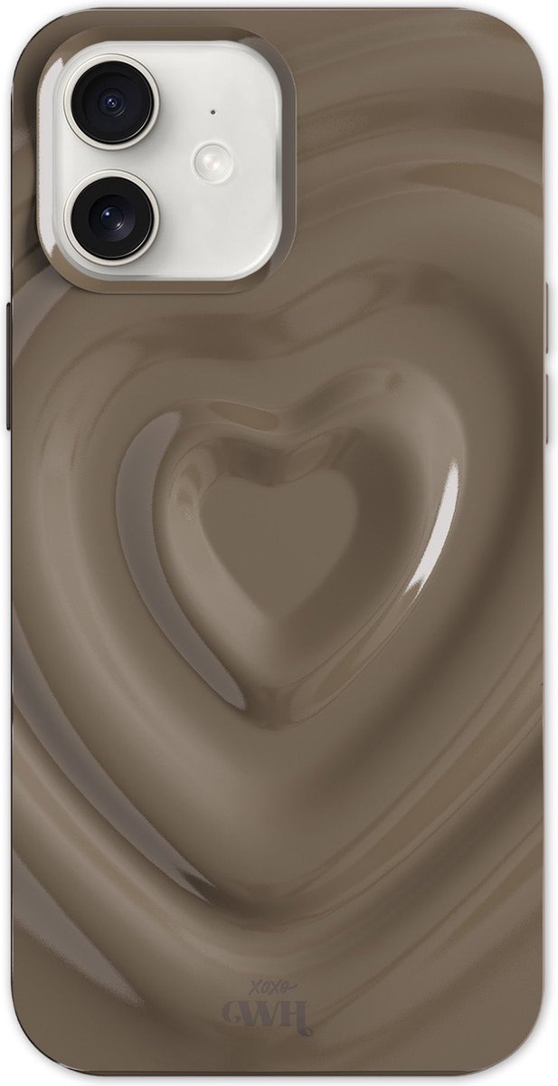 xoxo Wildhearts Biggest Love Brown telefoonhoesje - Geschikt voor iPhone 12 - Heart case - Hoesje met hartjes patroon - Case met hart - telefoonhoesje met camera bumper - Bruin