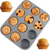 siliconen muffinvorm, 12 holtes, antiaanbaklaag siliconen bakvorm, siliconen cupcakevorm, siliconen mal (12 holtes, siliconen grijs)