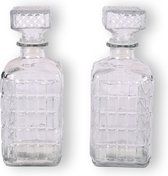 2 Stuks glazen whisky/water karaffen 1000ml - kristal - 2x Kristalglas look whiskey fles - Whiskykaraf/whiskyfles met structuur in glas