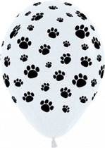 10 ballonnen wit met zwarte honden pootjes - hond - huisdier - dog - ballon - hondenpoot - decoratie - honden verjaardag